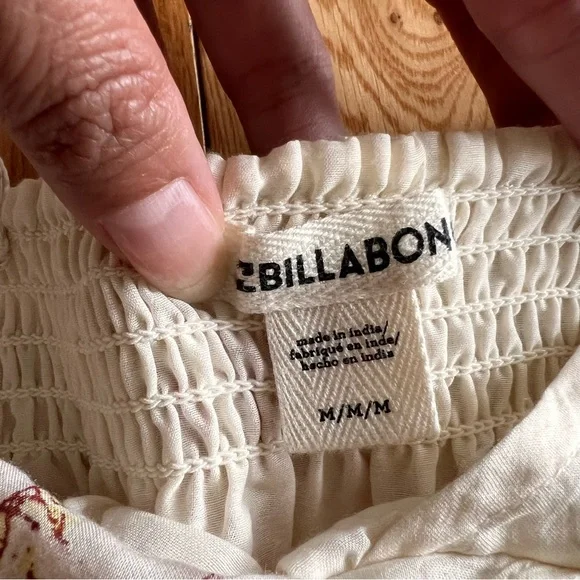 Billabong Seas the Day Ivory Floral Maxi V Neck Flutter Sleeve Tiered Dress Med - Picture 5 of 11